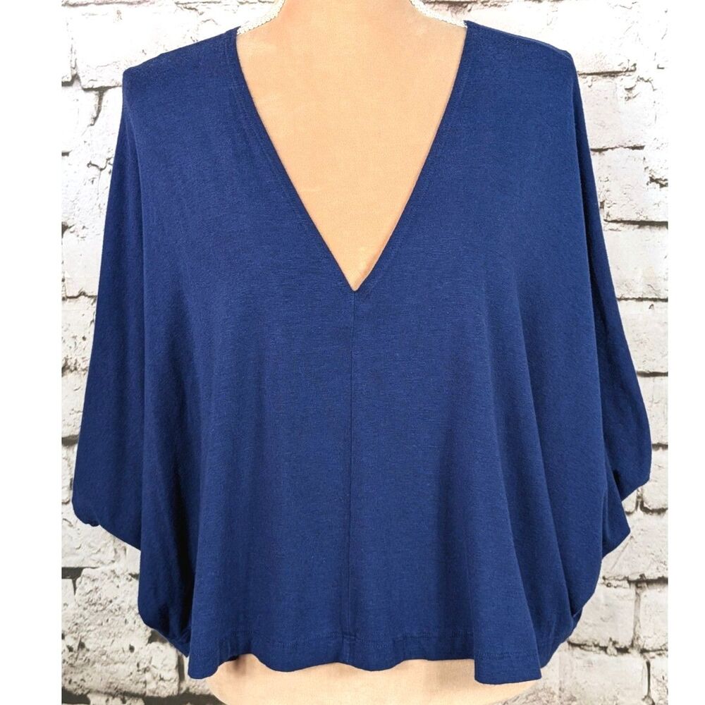 bryn WALKER Batwing Dolman Sleeve Oversized Top Bamboo Organic Cotton Blue Small